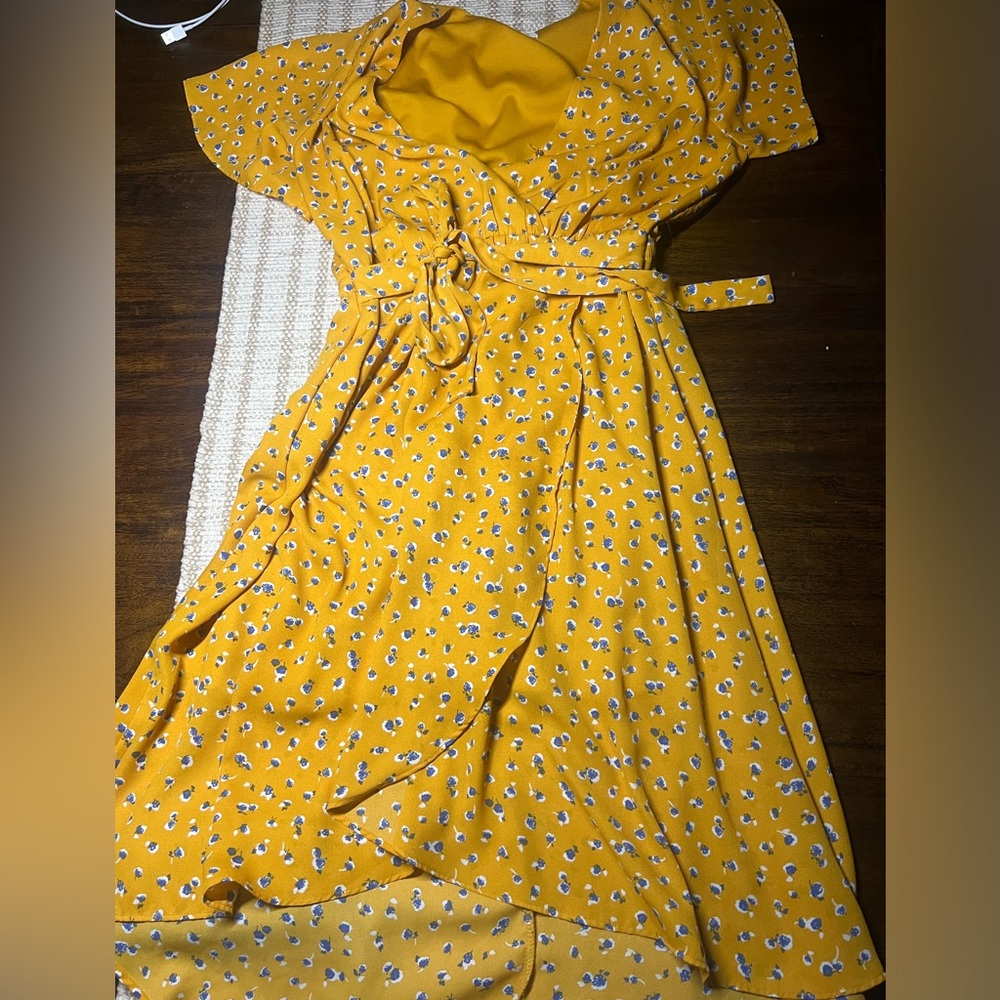 Sienna Sky yellow floral wrap dress